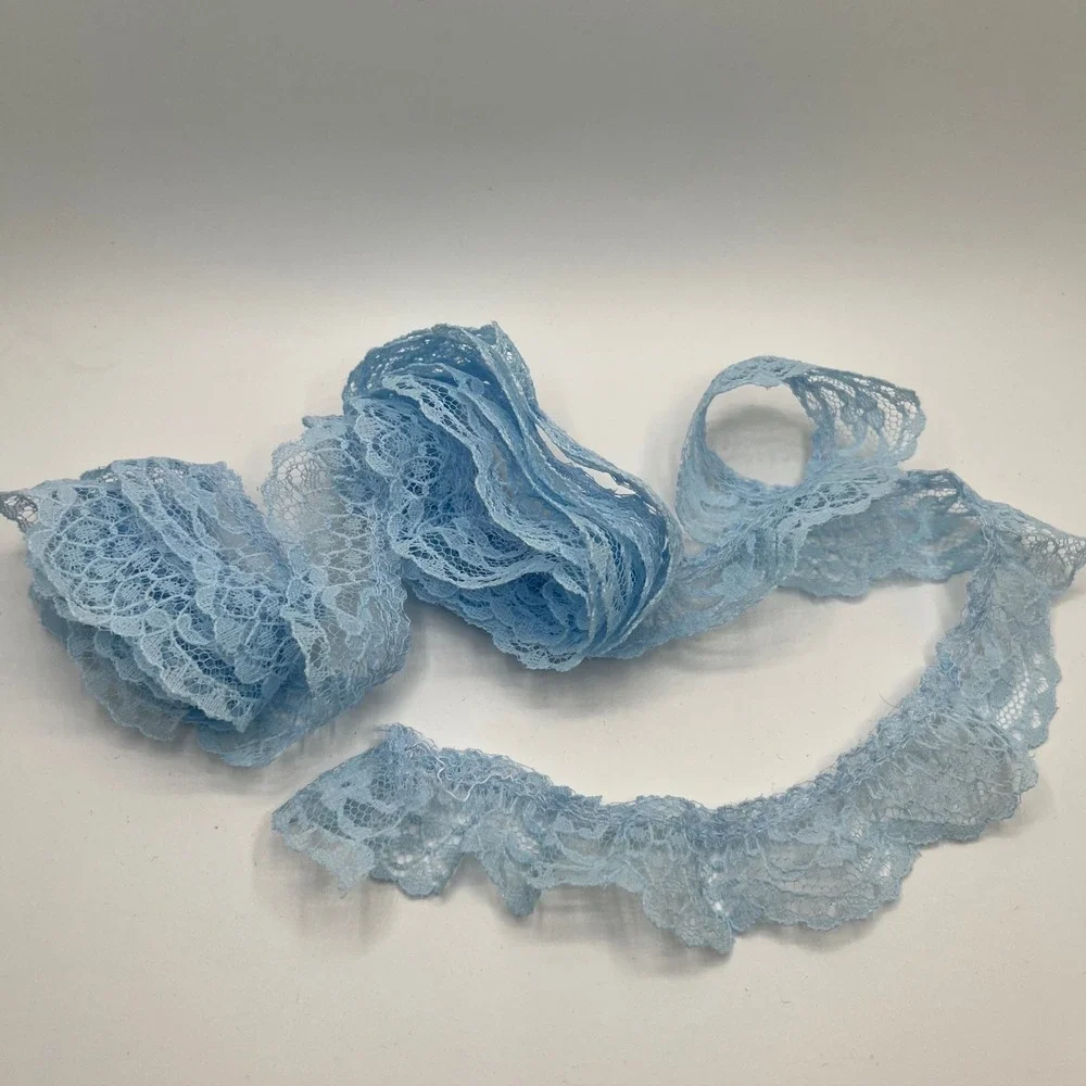 VTG Light Blue Lace Trim Ruffle Edge‎ Sewing Craft Embellishment - 2 yards 12 in